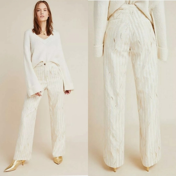 Anthropologie Porridge Kelyn Striped Gold Trousers - Picture 1 of 10